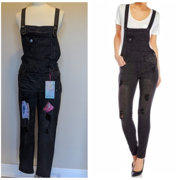 Denim - Distressed Black Overalls